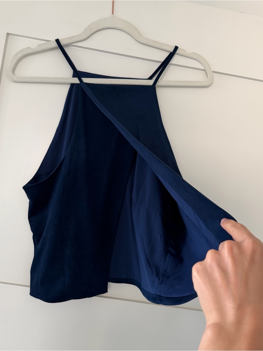 Olivaceous Navy Blue High Neck Halter Top | Size L | Open Back | Flowy | NWOT - Picture 8 of 9